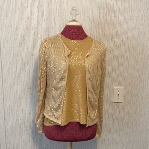 Jones New York Top & Amazon Golden Sequin Cardigan and Top Set